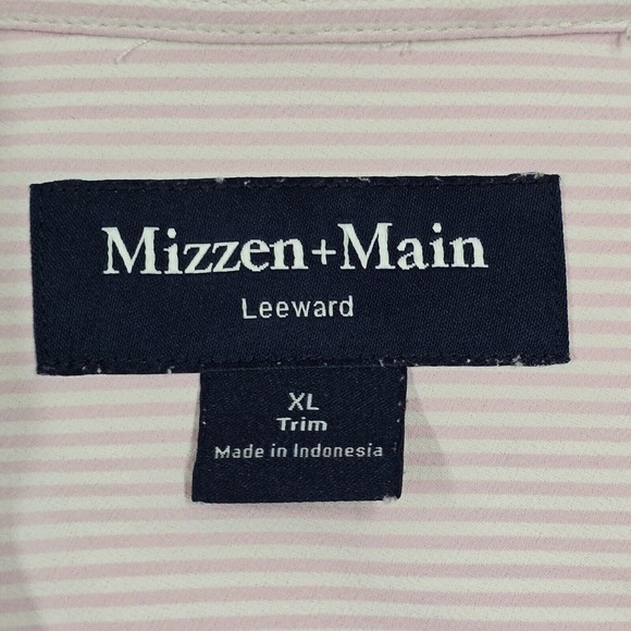 Mizzen Main Shirt Men XL Pink White Button Trim Fit Performance Office READ - Picture 5 of 12